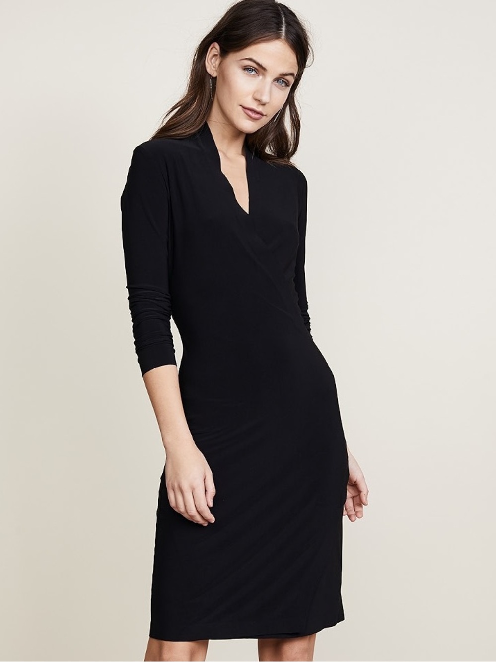 Norma Kamali Long Sleeve Draped Dress in Black